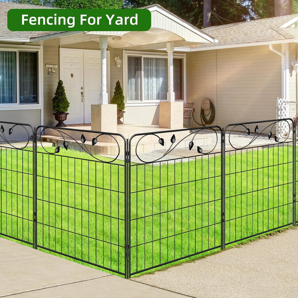 Black Metal Garden Fence 30in(H)X12ft(L) 6 Panels Decorative Garden Fencing