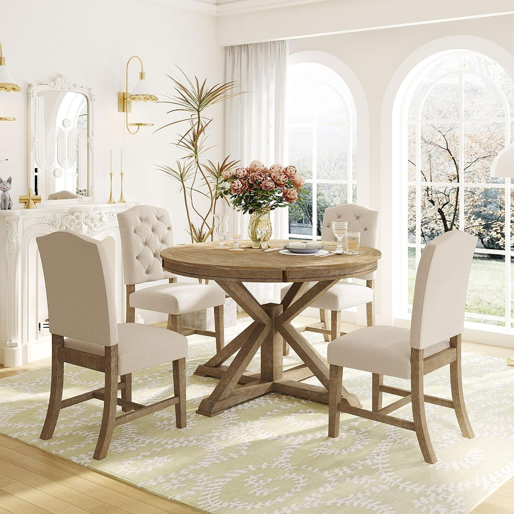 LUMISOL 5-Piece Solid Wood Dining Table Set for 4, Extendable Kitchen Table S...