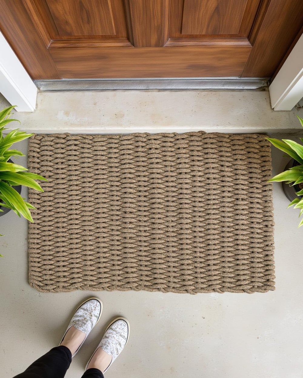 DEXI Jute Door Mat 24x36, Woven Mat for Covered Outside Entry, Light Taupe