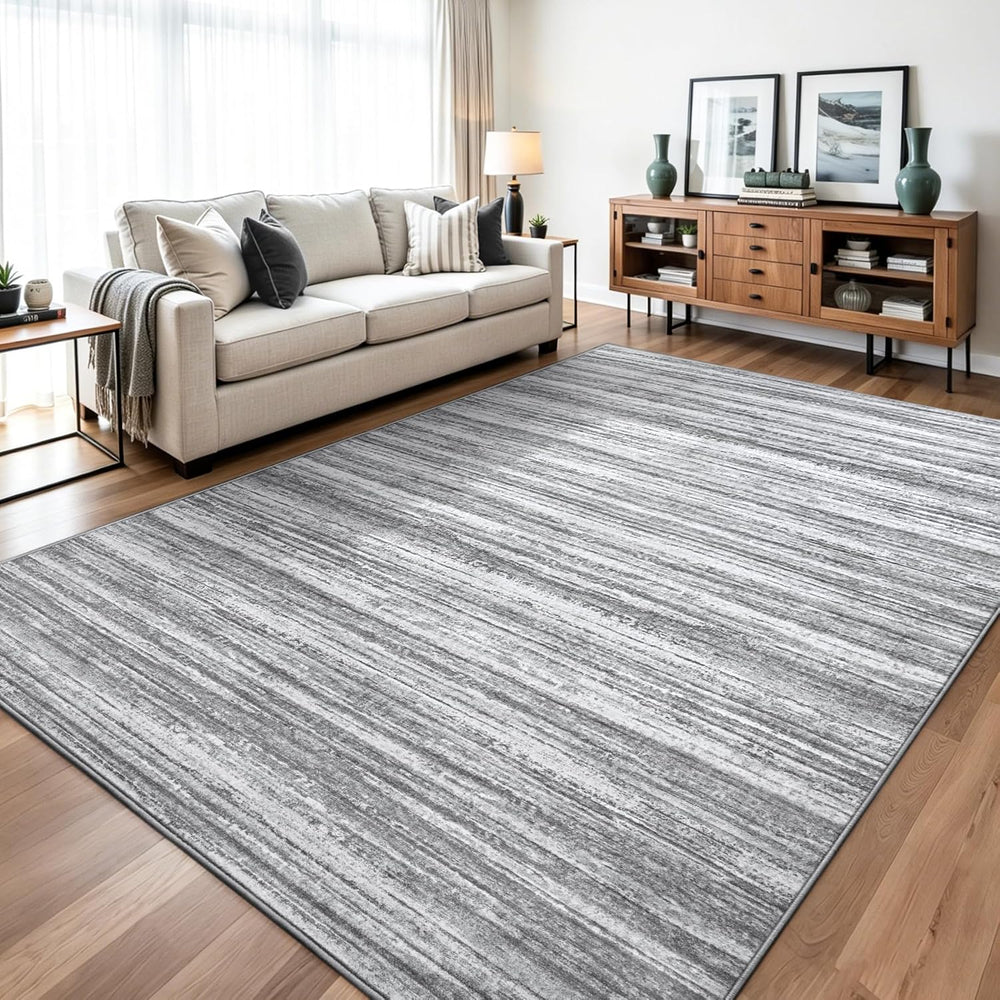 Chicrug 4x6 Grey Washable Striped Abstract Area Rug for Bedroom Living Room