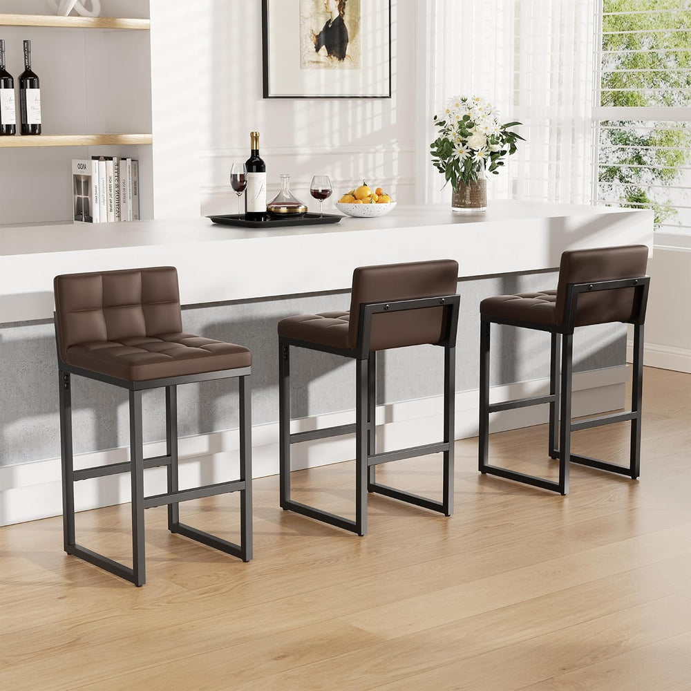 Bar Stools Set of 3, Modern Counter Height Bar Stools, Brown