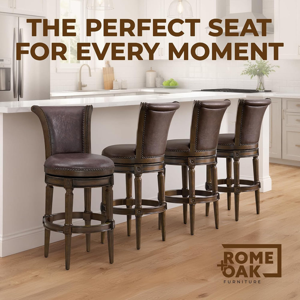 ROME + OAK Set of 4 Runyan 31" Swivel Bar Stool, High Back Barstool in D...