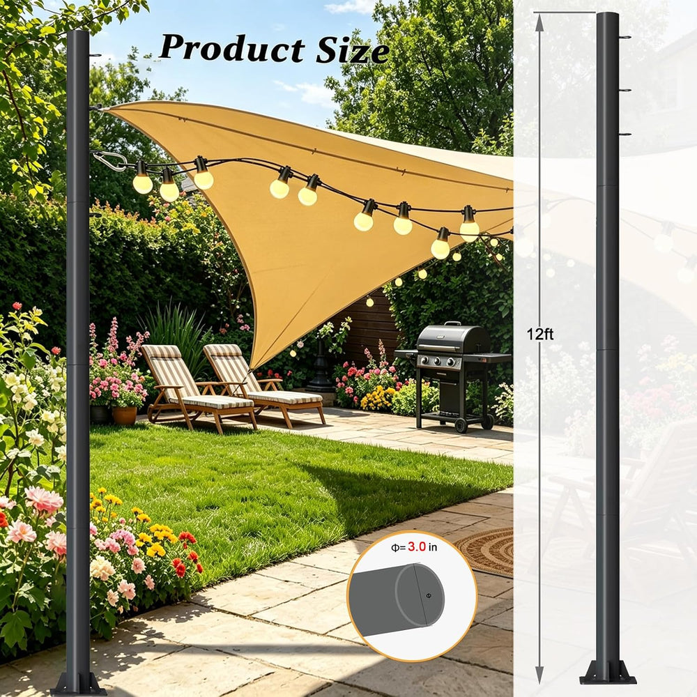 12ft Sun Shade Sail Pole - 3" Diameter Thickened Metal Rust Proof Outdoo...