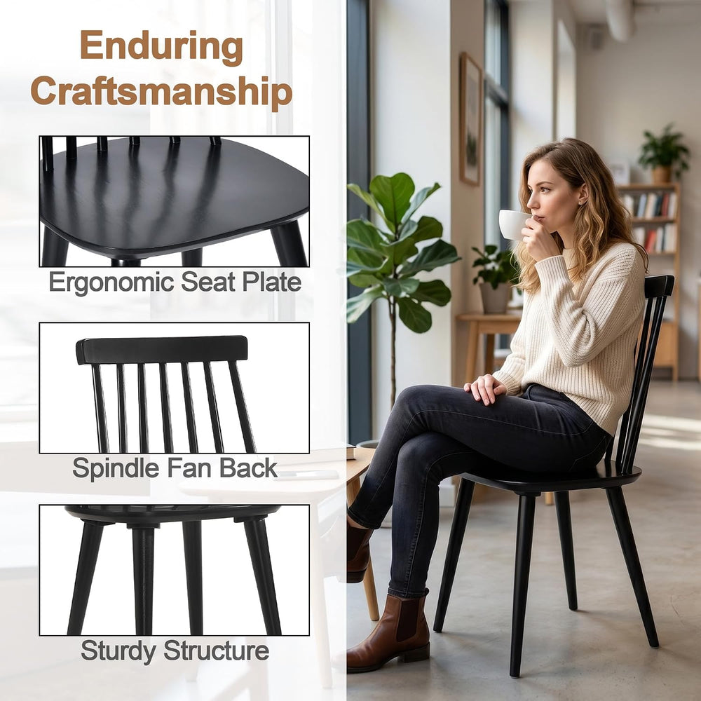 DUHOME Dining Chairs Set of 4 Wood Dining Room Chair Black Spindle Side Kitch...