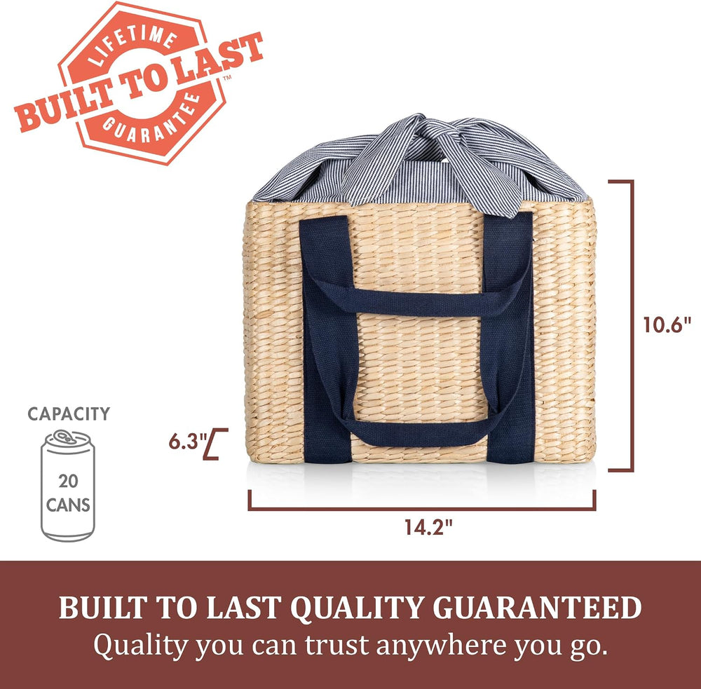 Picnic TIME Parisian Picnic Basket, Insulated Seagrass Picnic Basket, Waterpr...