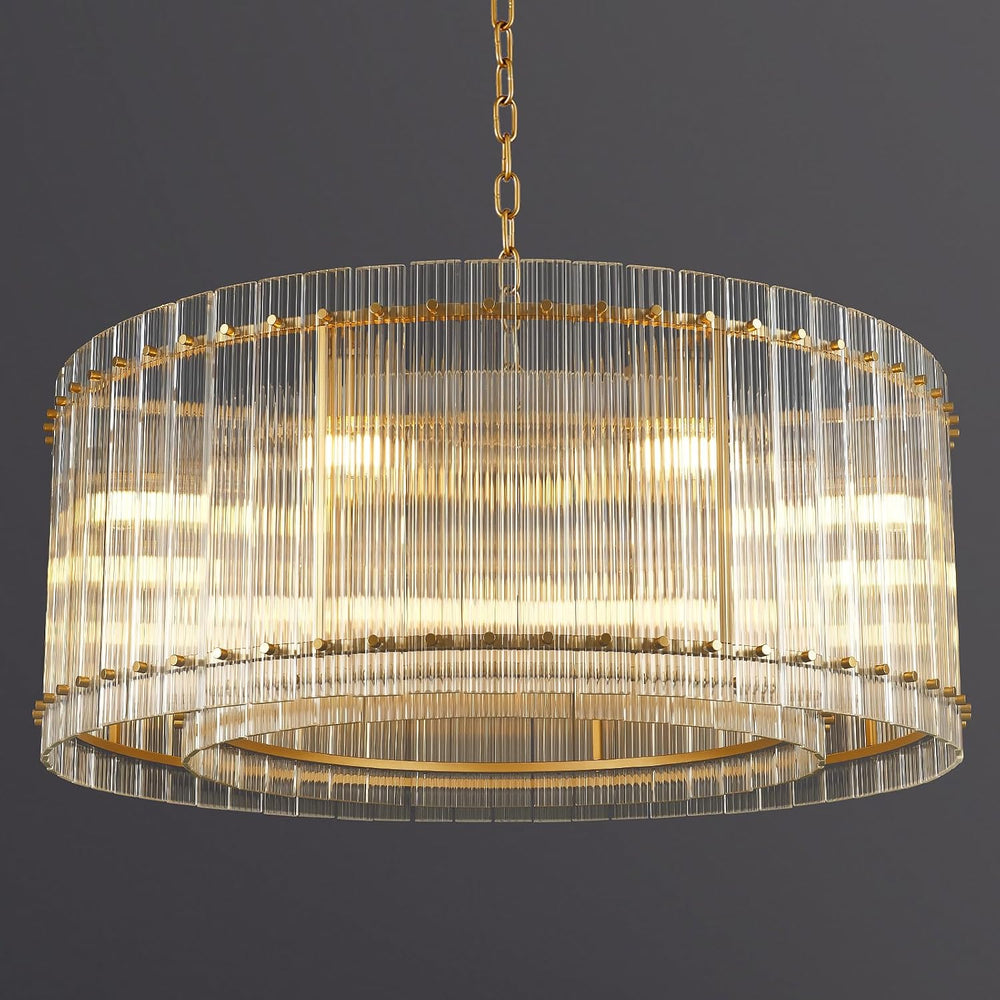37" Modern Gold Round Chandelier,2-Tier 8-Light Water Ripple Crystal Gla...