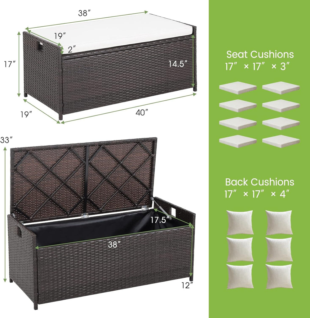 Tangkula 34 Gallon Outdoor Storage Bench with Seat Cushion, Patio Mix Brown W...