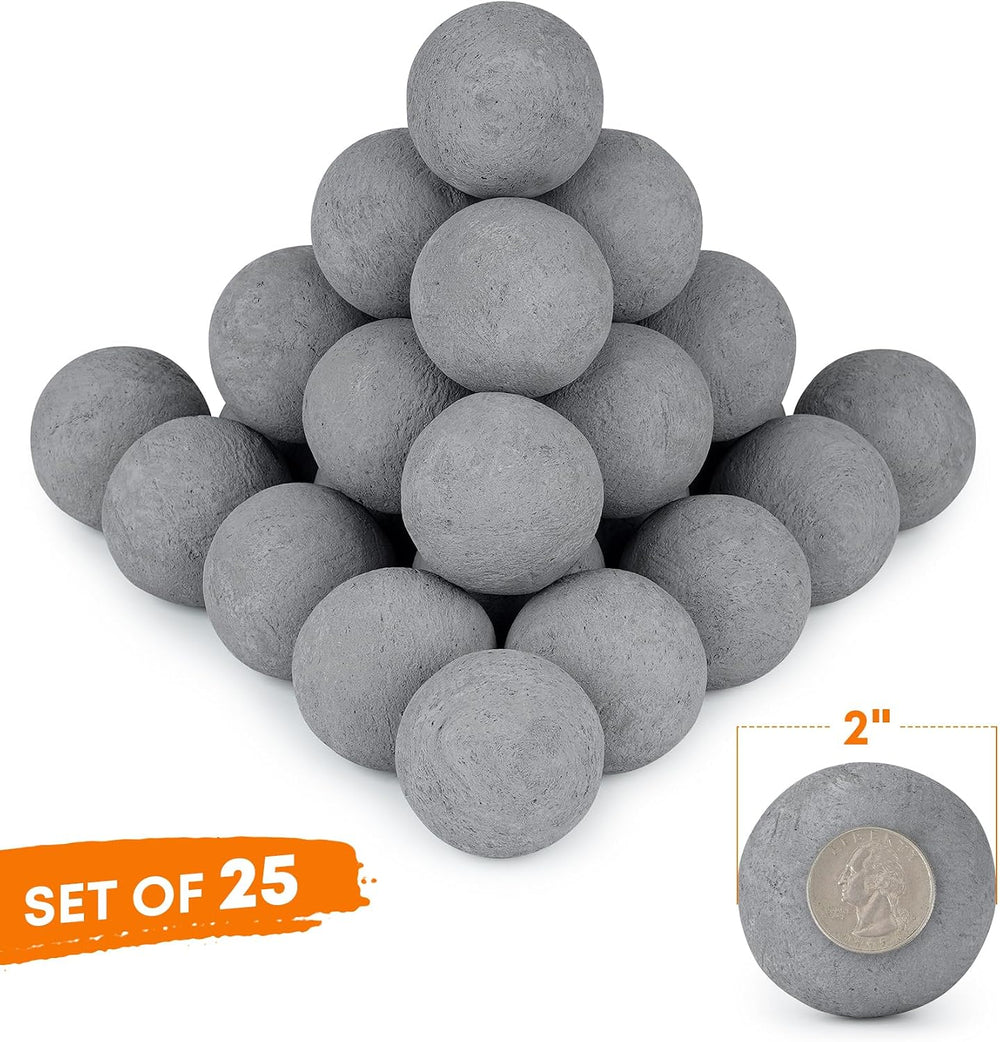 Stanbroil 2 inch Ceramic Fire Pit Balls, Set of 25 Round Balls, Gray