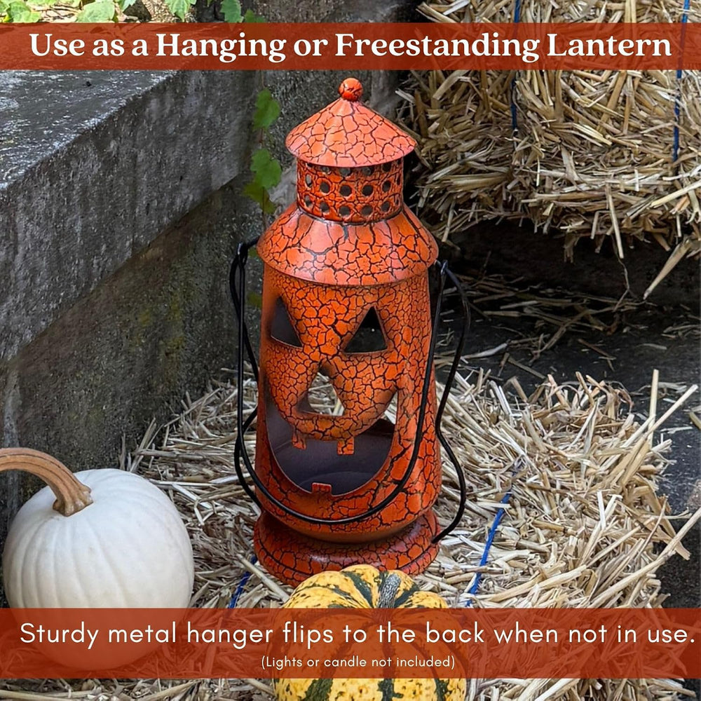 Clovers Garden Halloween Pumpkin Rustic Lantern with Handle 11.5" Tall