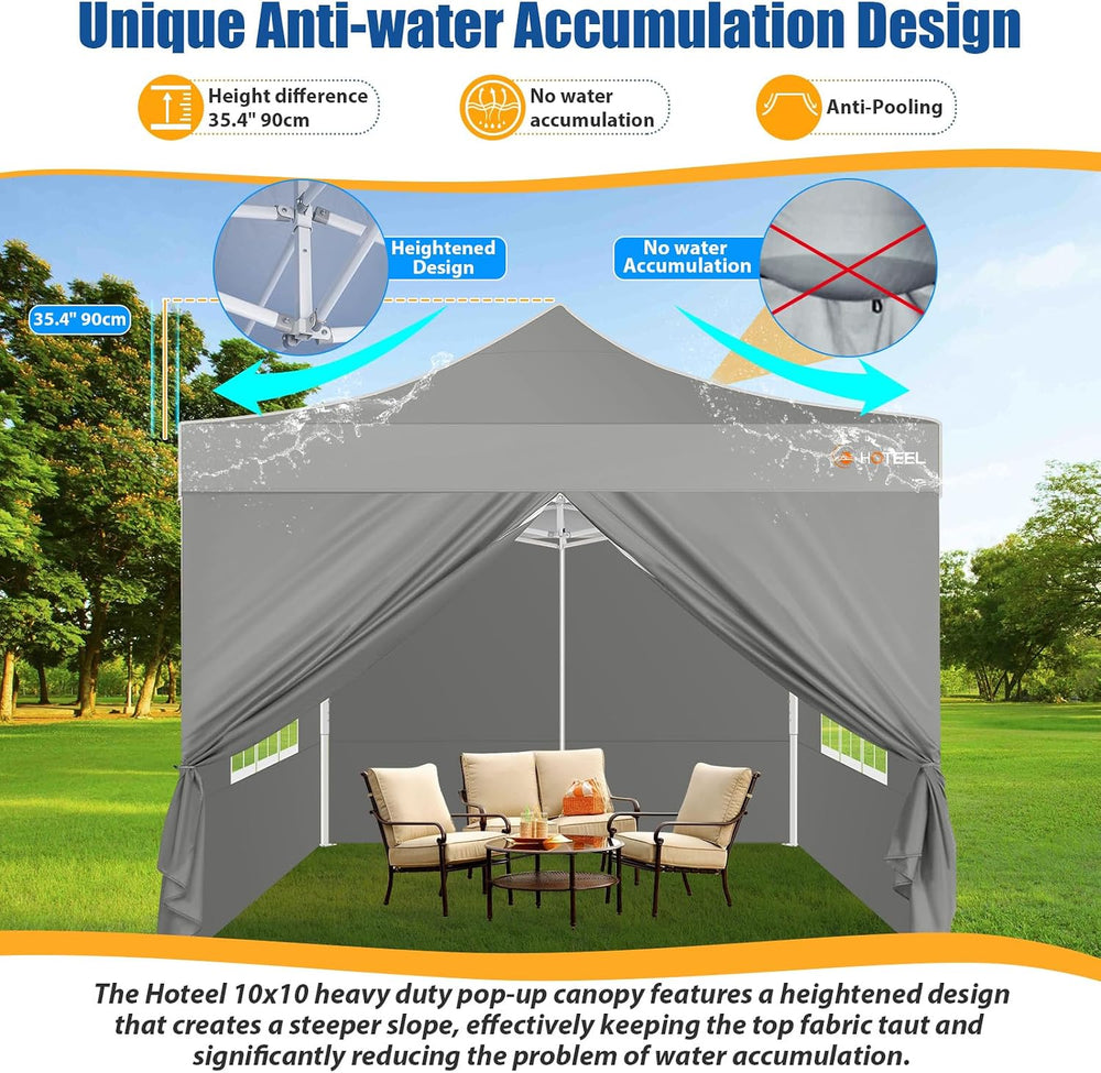 Hoteel 10x10 Pop Up Canopy Tent Gazebo, 420D Heavy Duty, 4 Sidewalls, White
