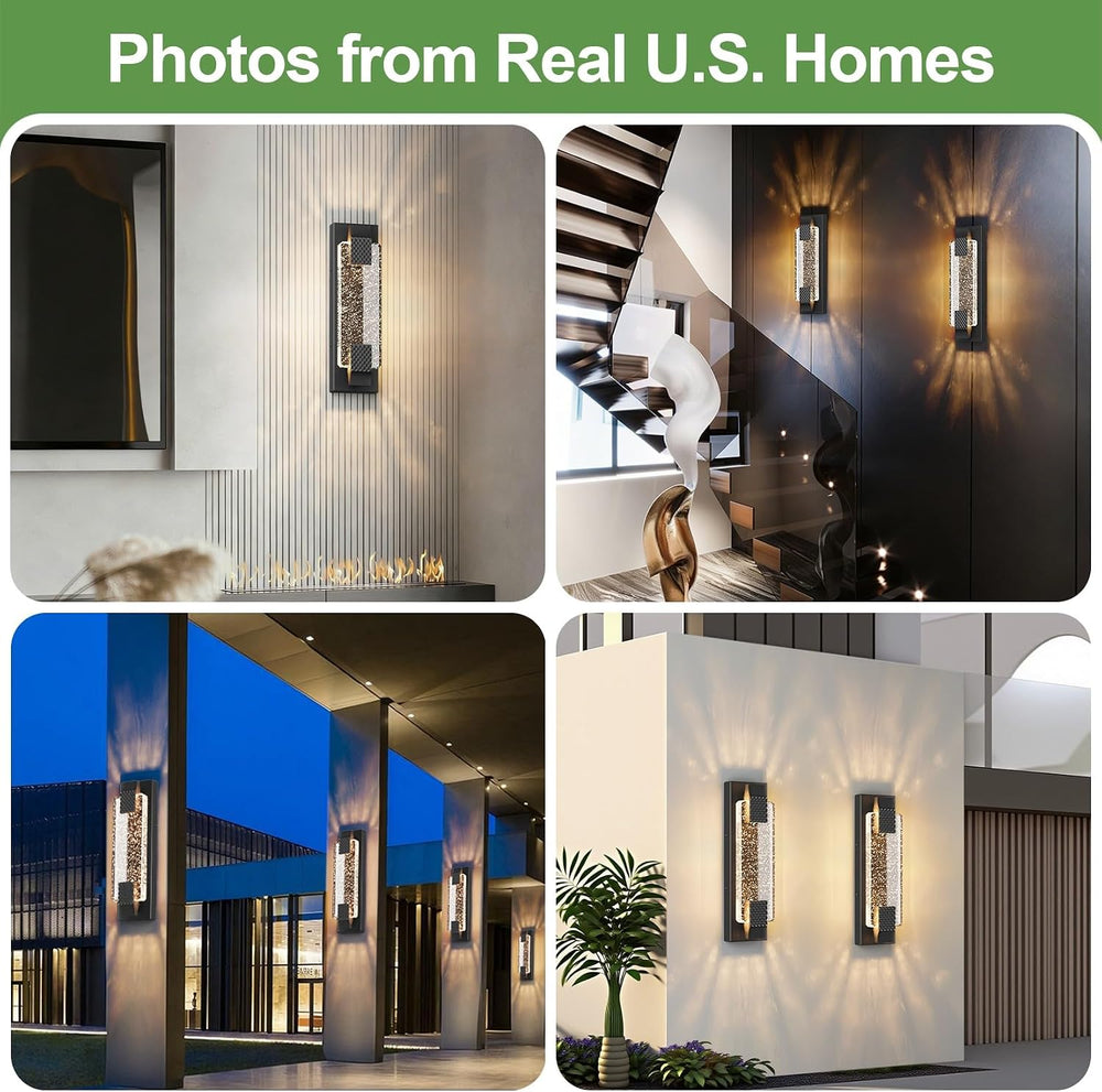 Tipace 15.7in Black Outdoor Wall Sconces Modern LED Crystal Exterior Lights, ...