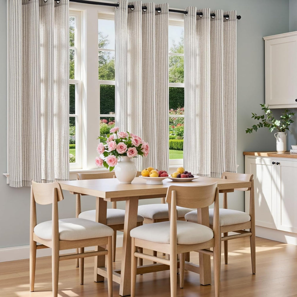 Vangao Linen Striped Curtains for Living Room Bedroom Farmhouse