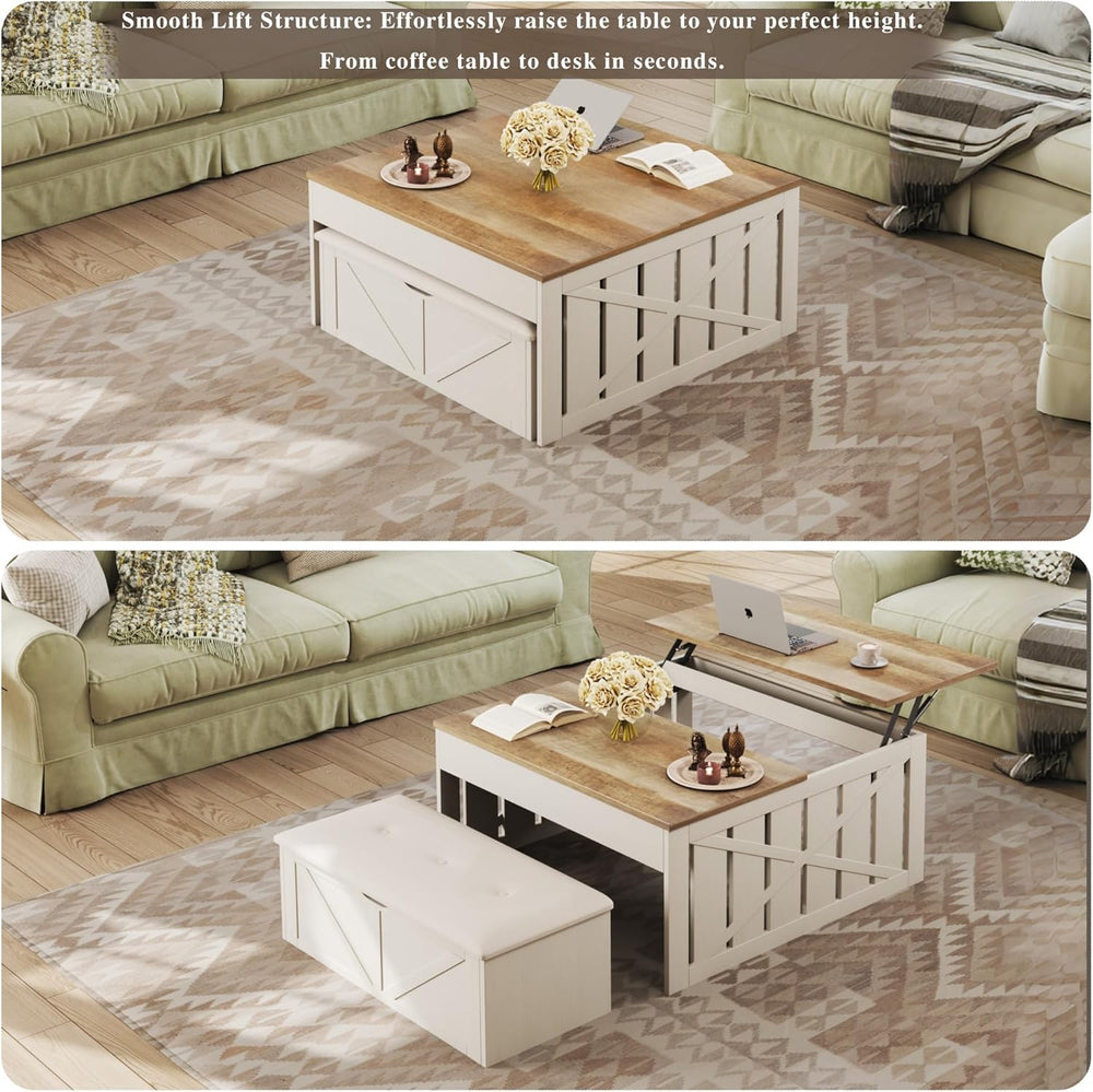 HUAHUU Lift Top Coffee Table with Storage Hidden Compartment, 31.5" Farm...