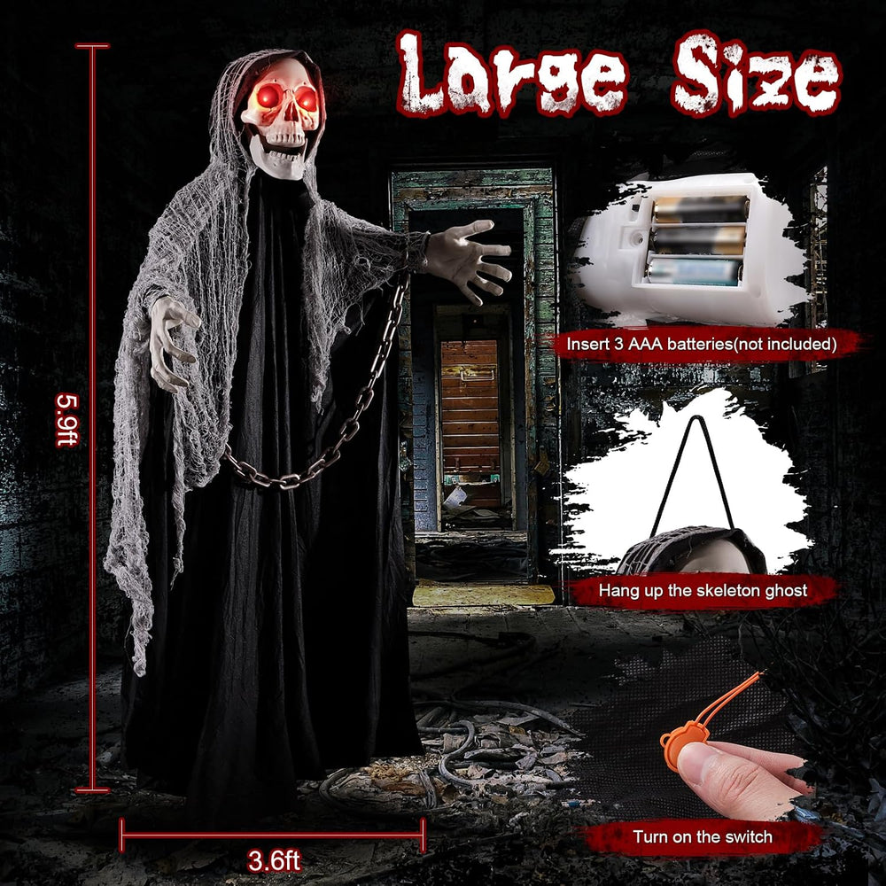 WINTS Halloween Outdoor Decorations,70”Animated Hanging Skeletons Decor Grim ...