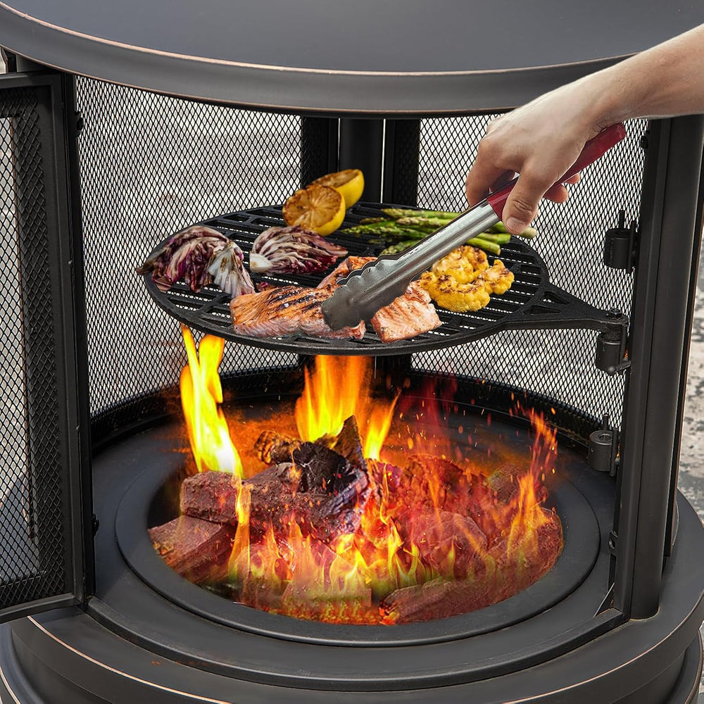 Giantex 2 in 1 Outdoor Fire Pit with Grill, 30 Inch Metal Chiminea, Wood Burn...