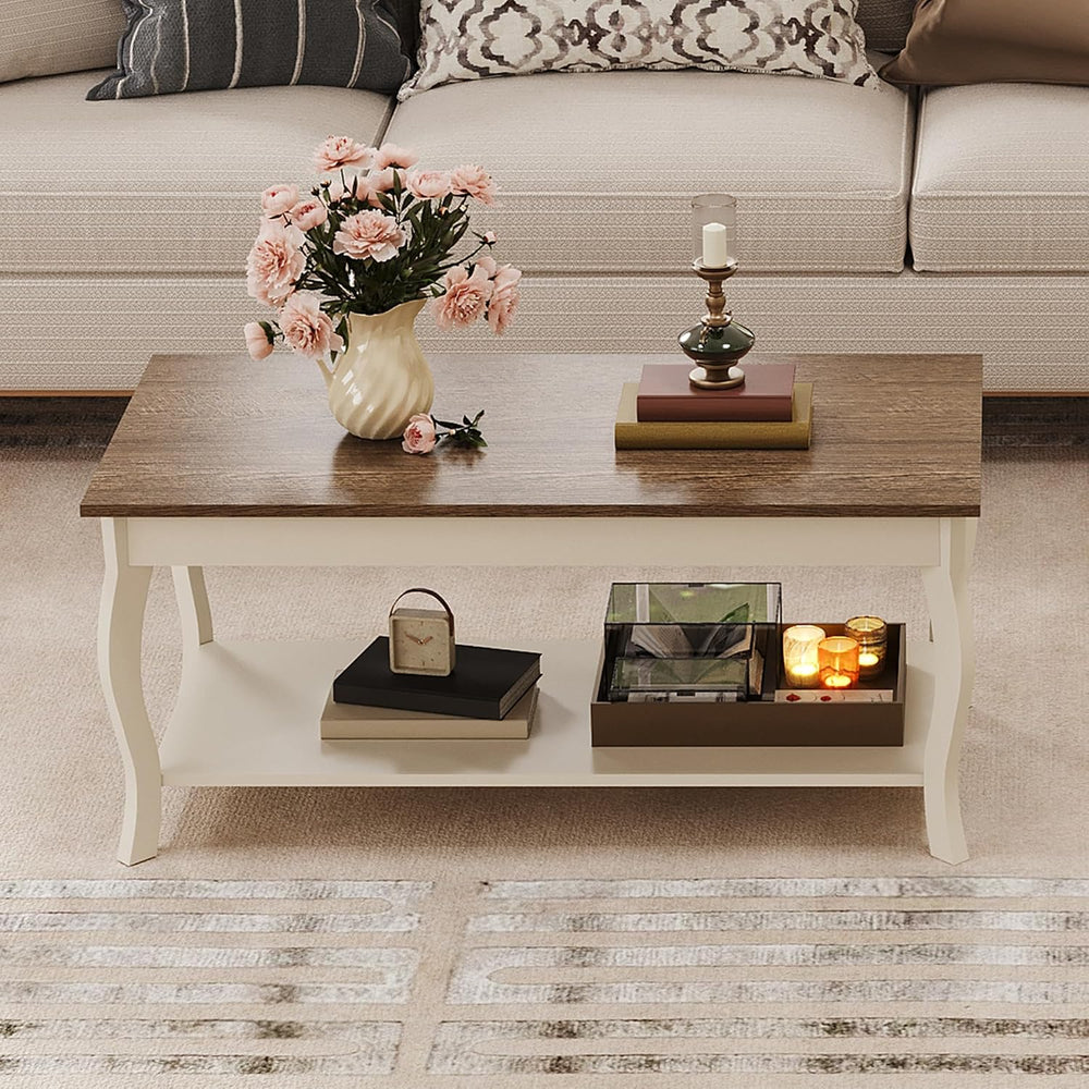 ChooChoo Coffee Table with Curved Legs and Storage Shelf