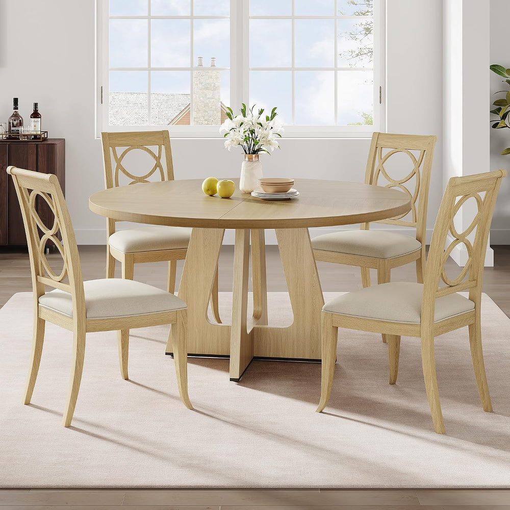 IDEALHOUSE 47" Round Dining Table Set for 4 to 6, Farmhouse Kitchen Tabl...