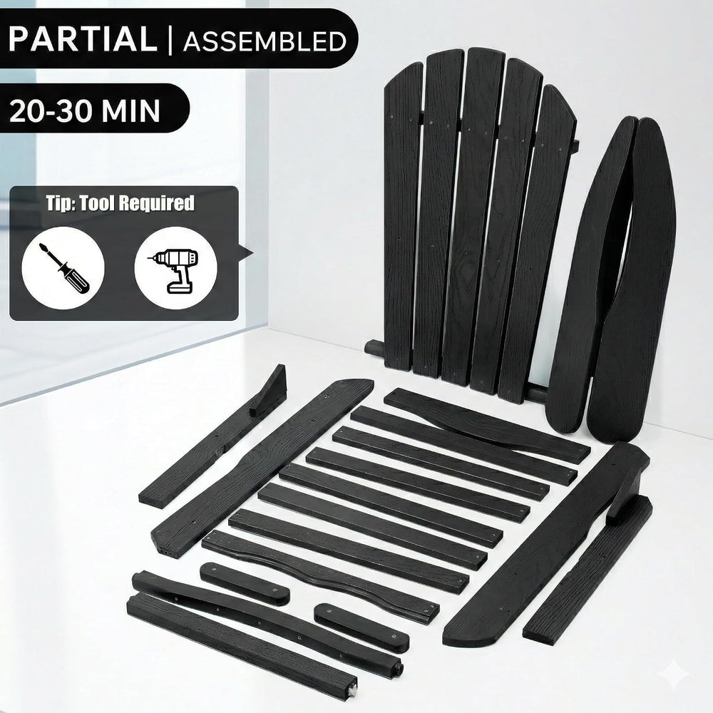 Folding Adirondack Chairs Set of 2 with Pre-Assembled BackRest, Solid Wood Ou...