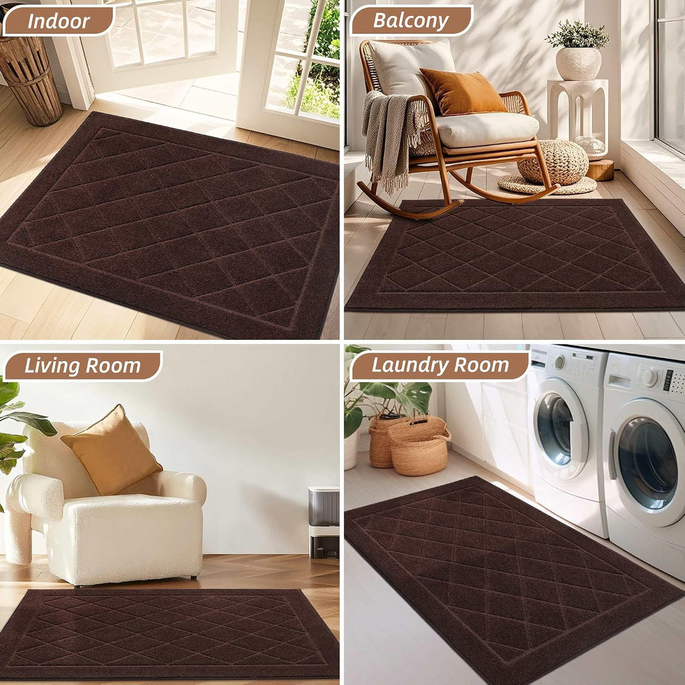 BEQHAUSE Dirt Trapper Door Mat 24" x 36", Doormat Non-Slip, Brown