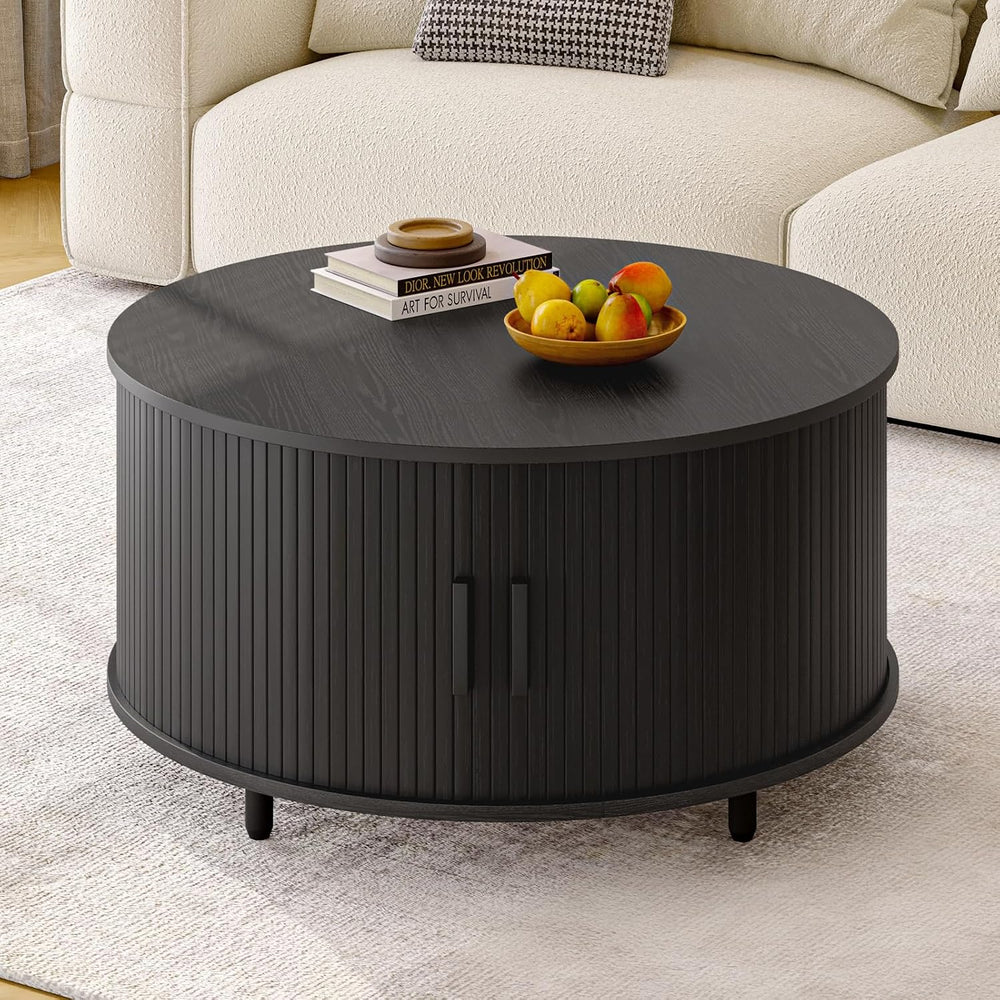 ONBRILL 31.5" Round Coffee Table with Storage Adjustable Footpads, Black