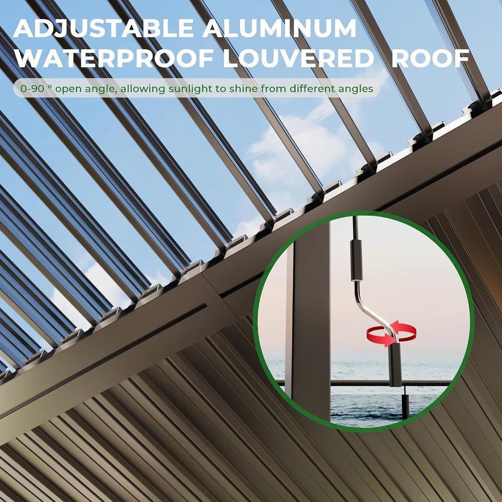 10×13 FT Aluminum Louvered Pergola,Outdoor Metal Pergola with Adjustable Wate...