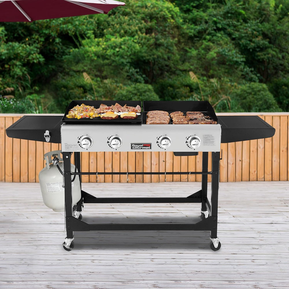 Royal Gourmet Portable Propane Gas Grill and Griddle Combo with Side Table