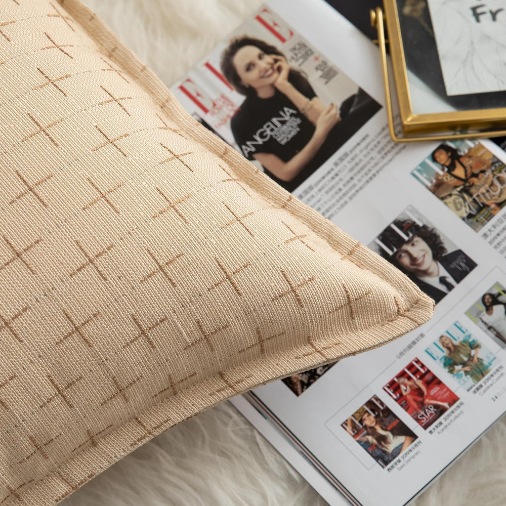MANDIOO Pack of 2 Burlap Linen Throw Pillow Covers Woven Textured Modern Farm...