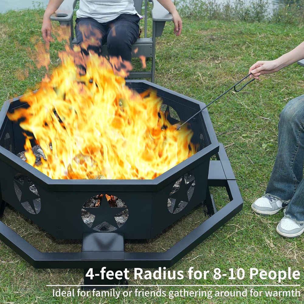 45 inch Large Fire Pit, Outdoor Fire Pit with Heavy Duty Construction, Wood B...