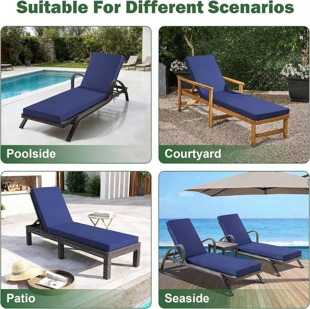 2 Pcs Chaise Lounge Cushions Outdoor, 72x 21x 3 Inch Waterproof & Fade-Re...