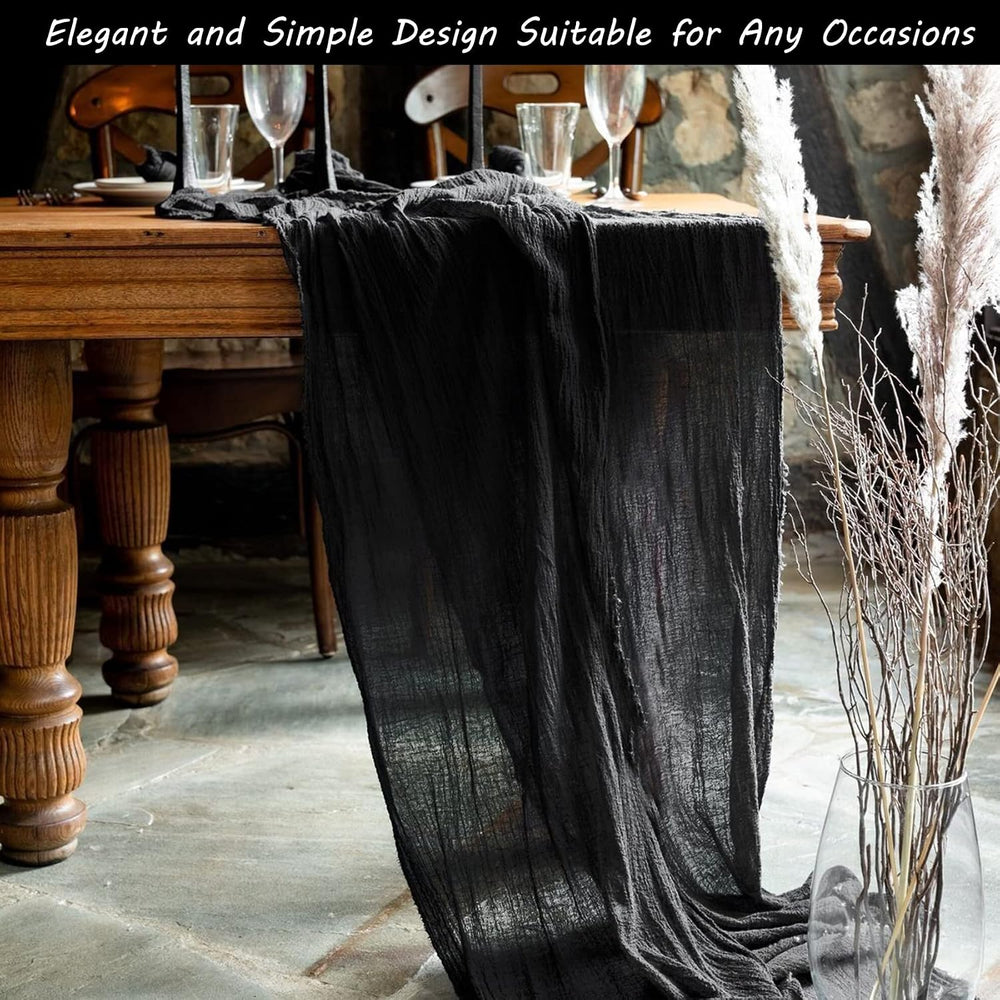 35x120 Inch Black Cheesecloth Table Runner Halloween Gothic Wedding Decor