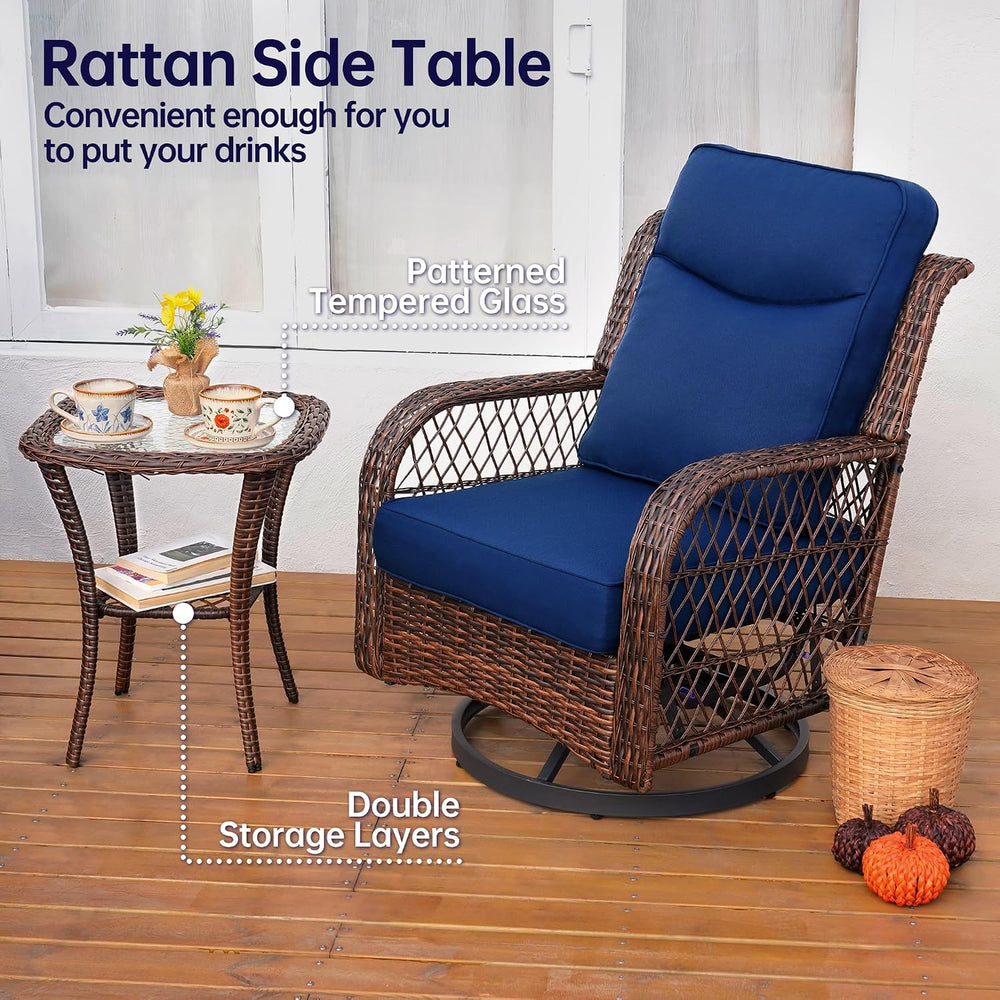 PIZZELLO 3 Pieces Outdoor Swivel Rocker Chairs with Rattan Side Table