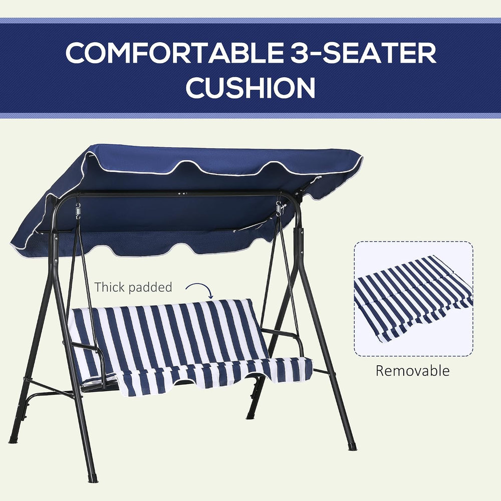Outsunny 3-Person Porch Swing w/Stand Adjustable Tilt Canopy, Dark Blue