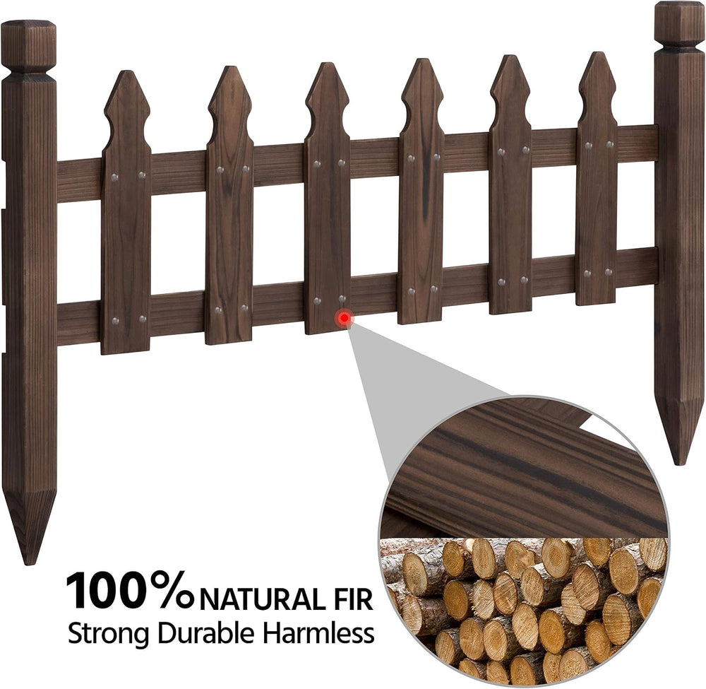 Yaheetech 177.5in Wooden Picket Fence Panels for Garden Beds,Dark Brown