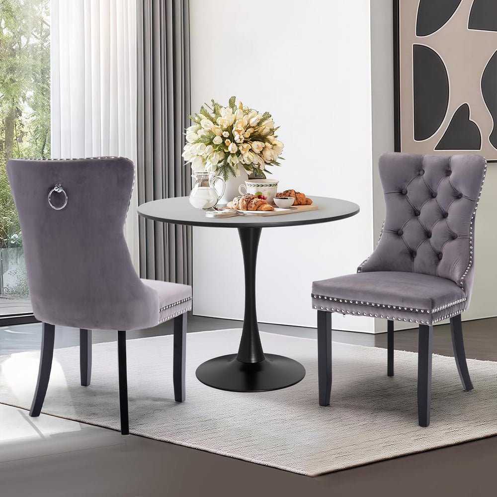 3-Pieces Dining Sets, 31.5" Round Dining Table Set with 2 Velvet Upholst...