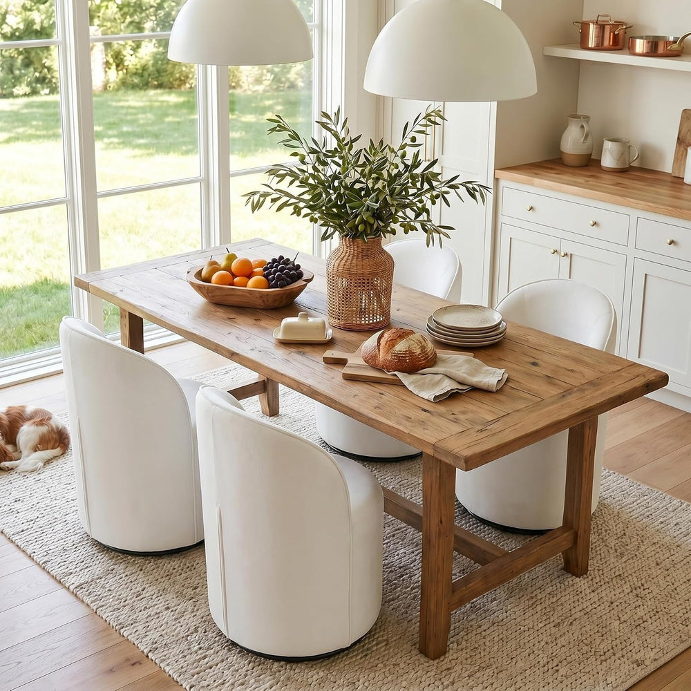 HNY Upholstered Swivel Dining Chairs Set of 3, Mid Century Modern Kitchen Rou...