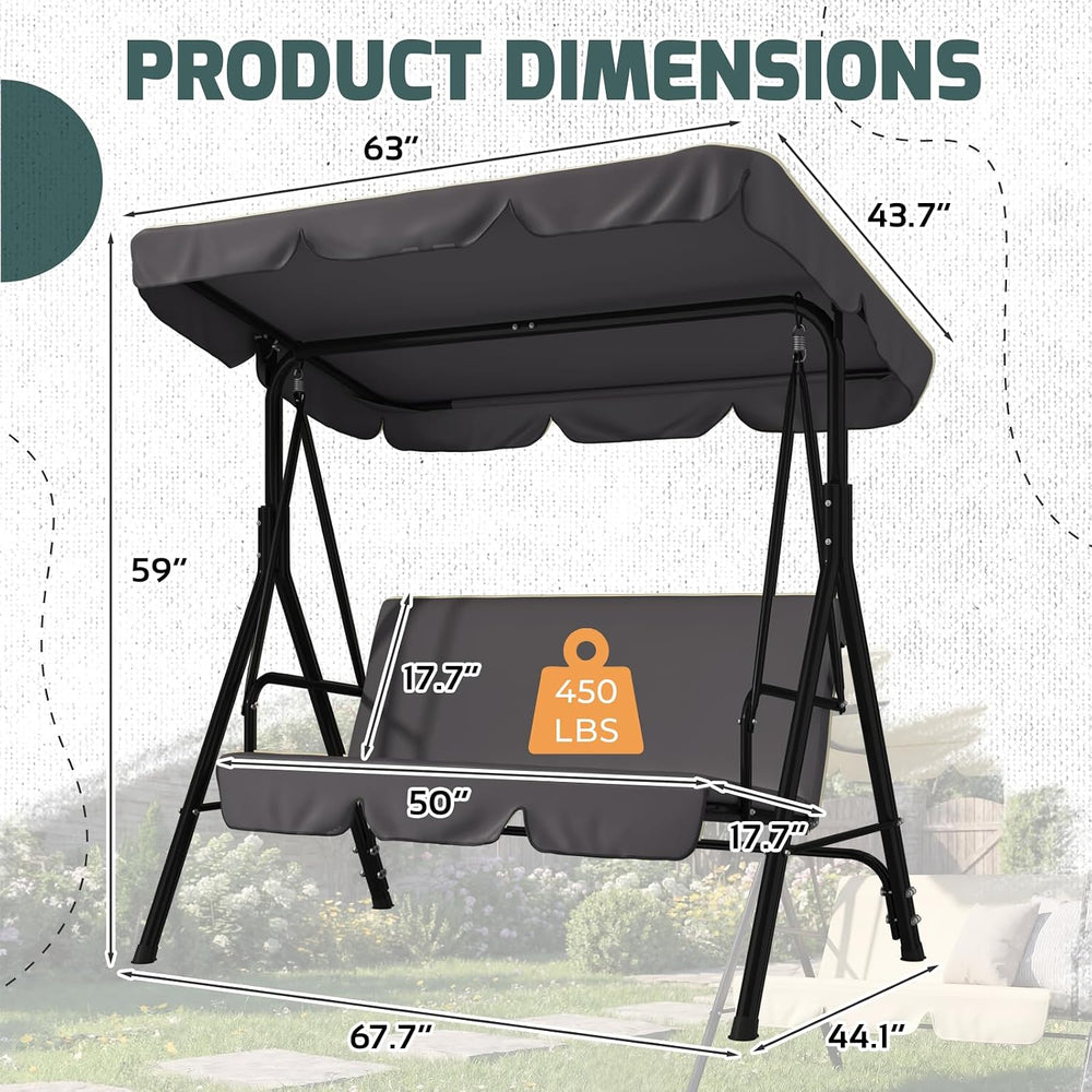 AECOJOY 3-Seat Outdoor Clearance Porch Swings for Adults, Outdoor Patio Swing...