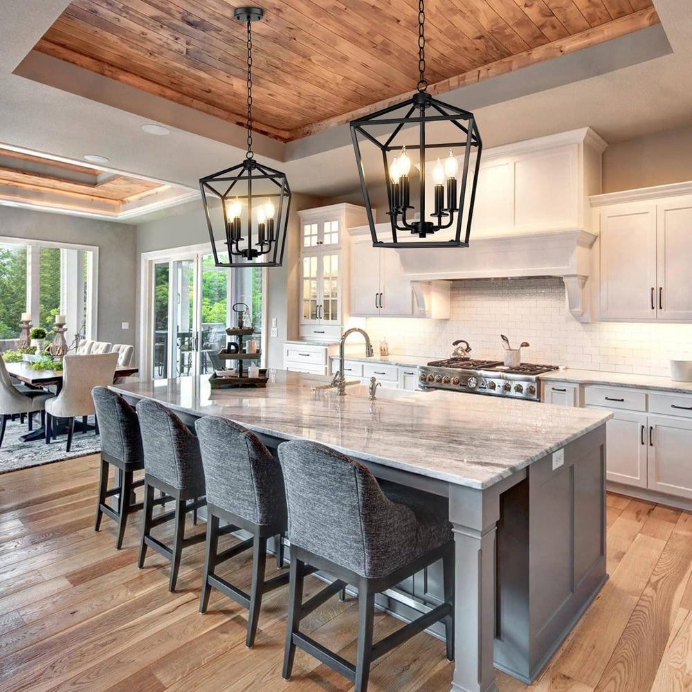 Black Farmhouse Chandelier, 4-Light Foyer Lighting Fixtures for Dining Room