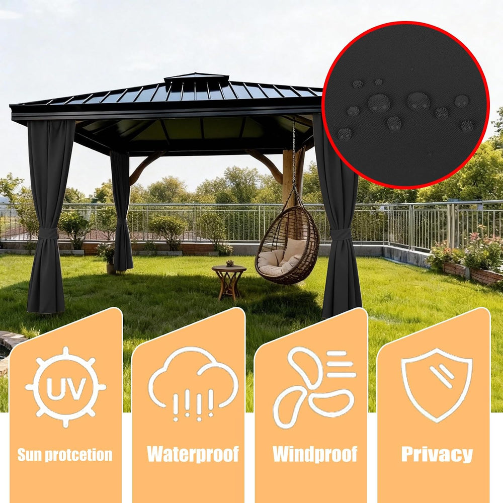 Gazebo Curtain Replacement Universal Privacy Curtain 10'X10'-4Panel-B...
