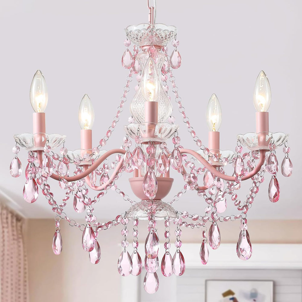 AMZASA Modern Crystal Pink Chandelier, Not Acrylic Crystal,Pink Crystals Hang...