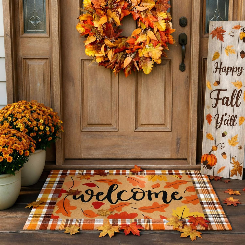 Drydiet 2 Pcs Coir Doormats Layered Welcome Mat, Fall Leaf