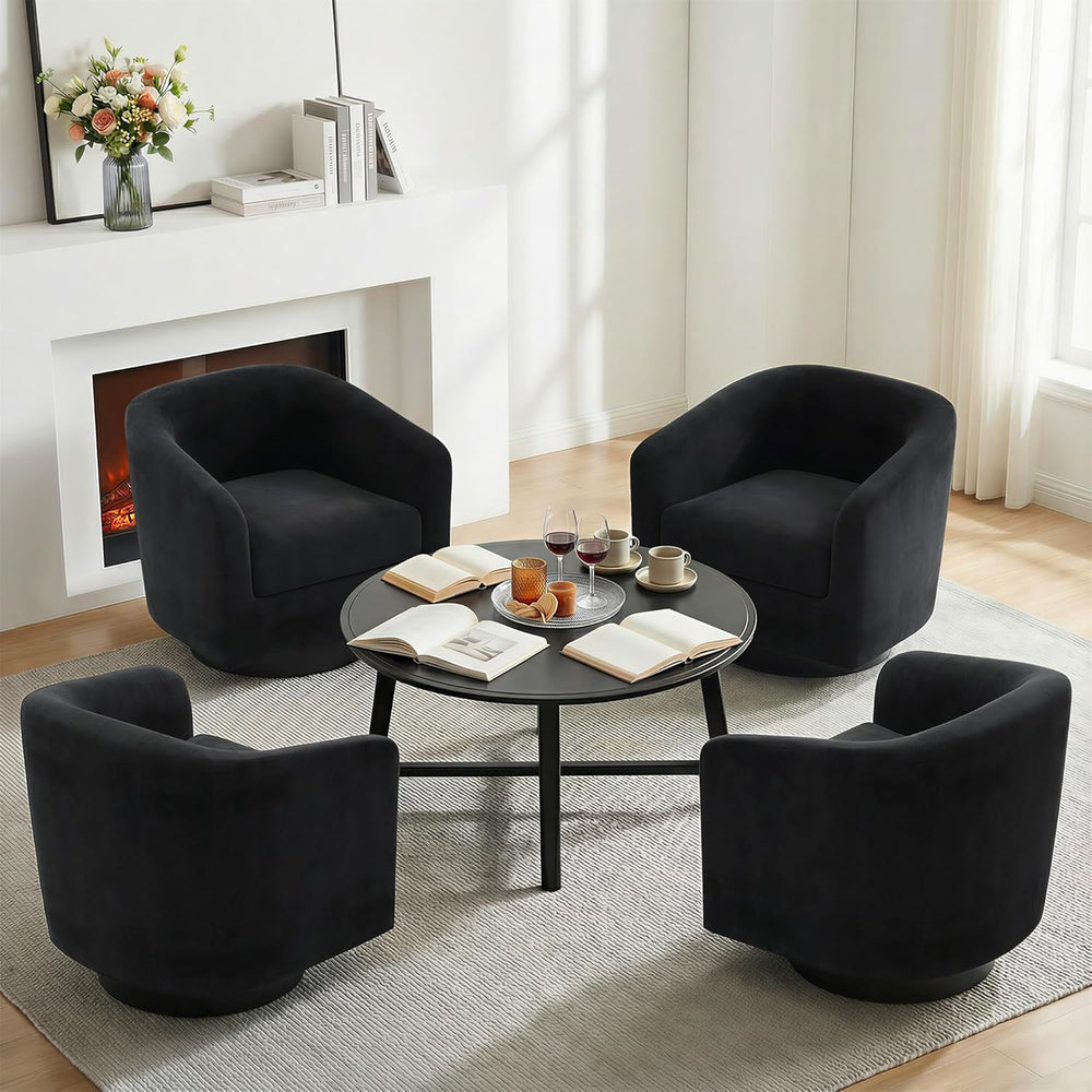 Swivel Barrel Accent Chair, Comfy Reading Armchair, Black, Set of 2