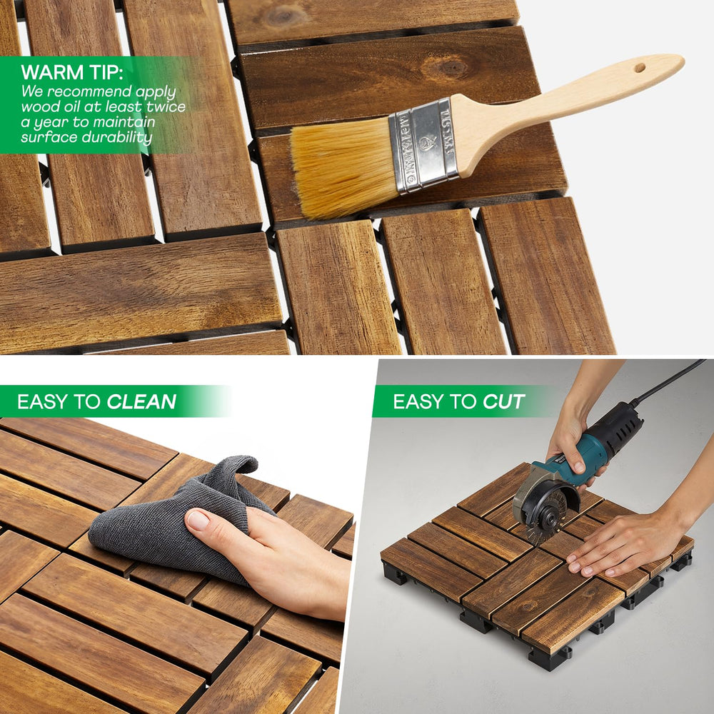 IDZO Interlocking Acacia Deck Tiles 9.6 SQFT, 10PCS, Golden, Checker
