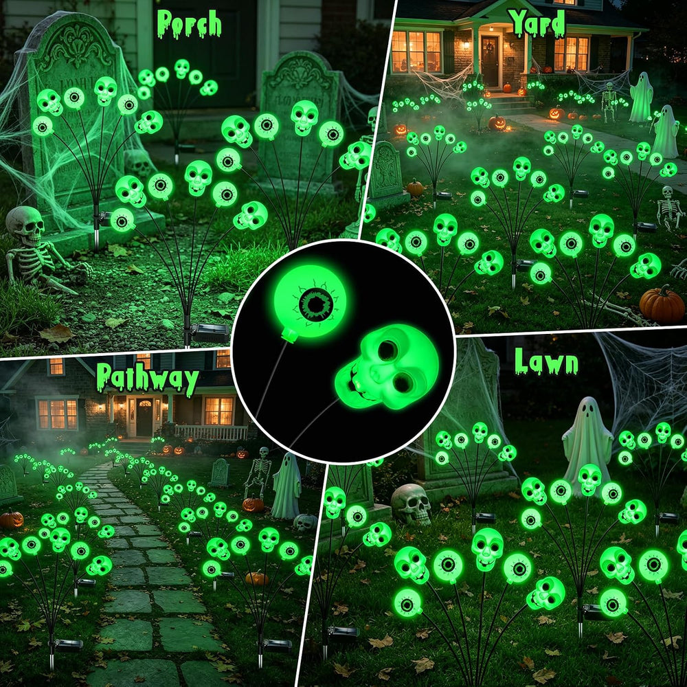 Halloween Decorations Outdoor, 4 Pack 24 LED Green Solar Scary Eyeball Lights...