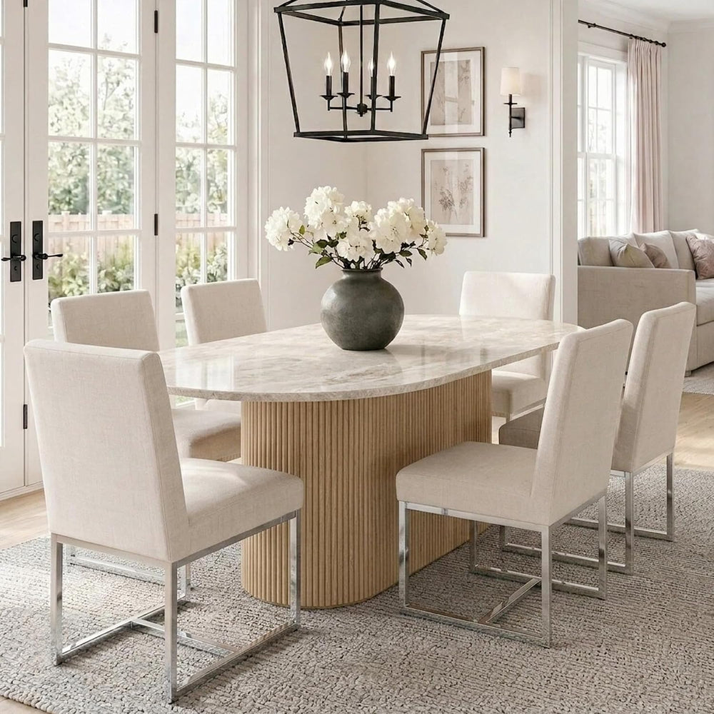 HNY Modern Dining Chairs Set of 6, Upholstered Linen Dining Room Chairs with ...