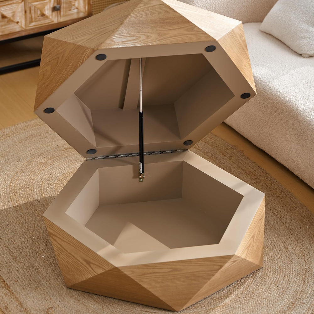 36.61" Modern Drum Coffee Table with Hidden Storage, Farmhouse Coffee Ta...