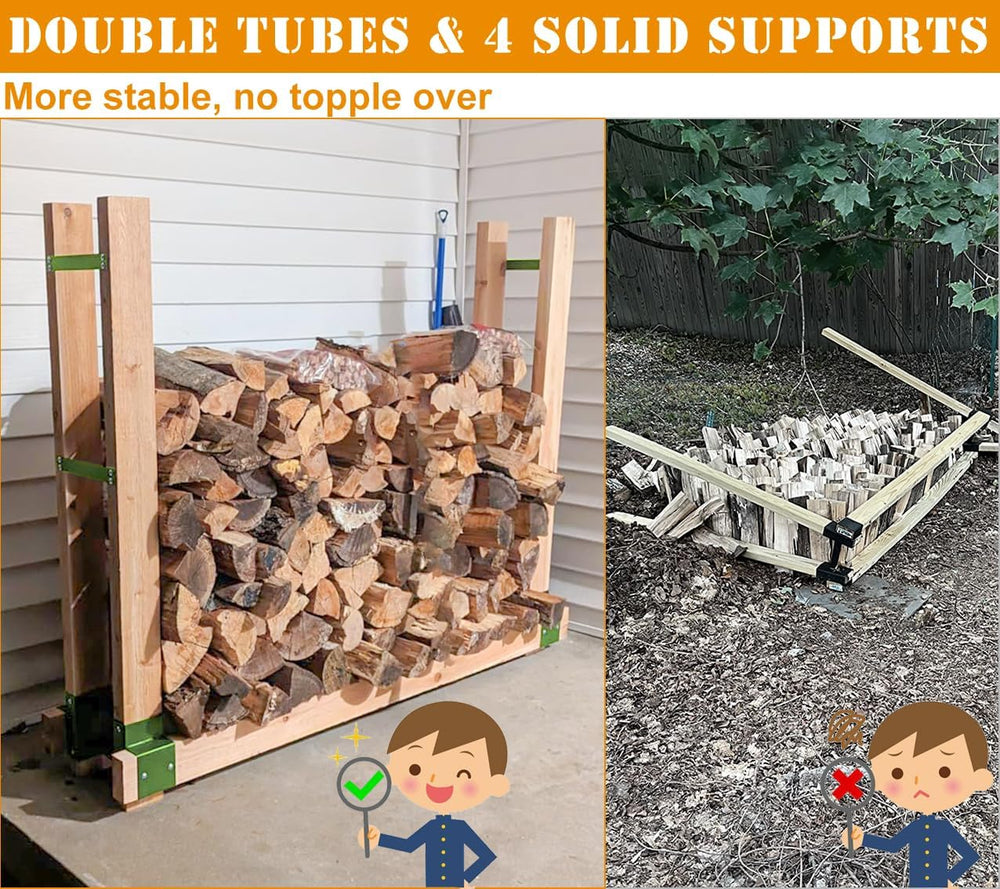Outdoor Firewood Brackets Fire Wood Rack for 2x4 lumber, Green