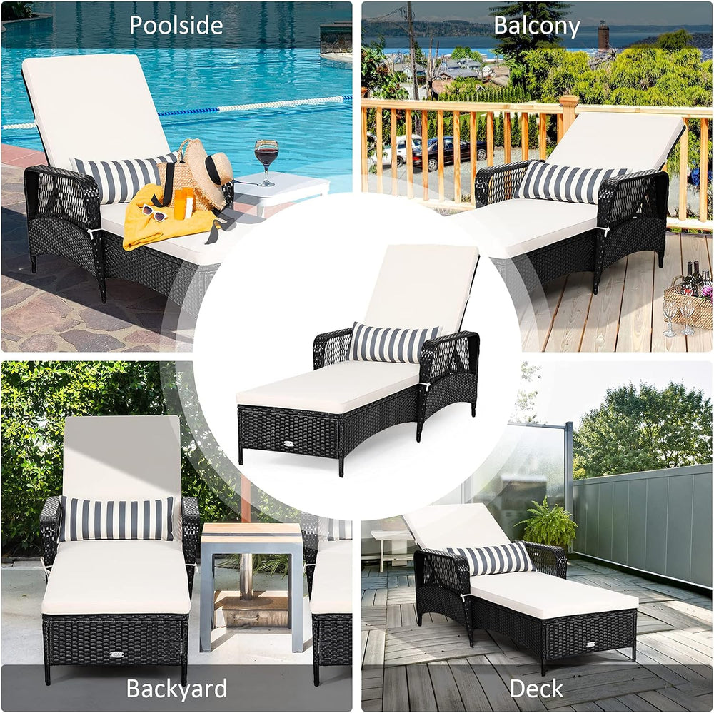 Tangkula Wicker Chaise Lounge Outdoor, Patio Rattan Reclining Chaise with 6-G...