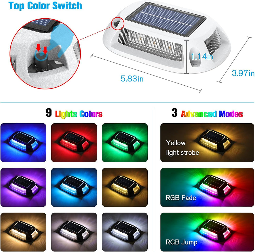 VOLISUN Solar Driveway Lights Dock Deck Lights 4 Pack,9 Colors in 1 Led IP67 ...