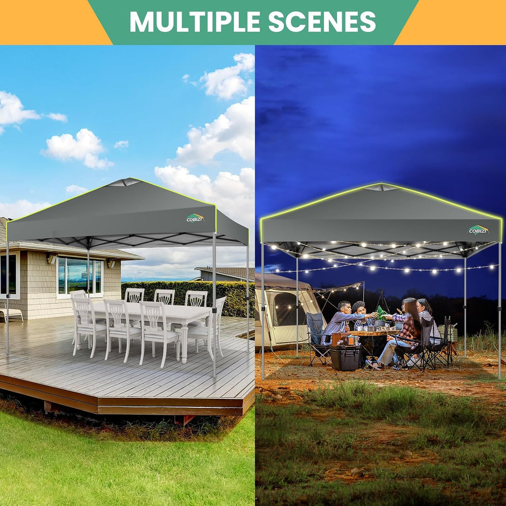 COBIZI 10x10 Pop Up Canopy - One Push Setup Tent, Glow Strips, 4 Sidewalls