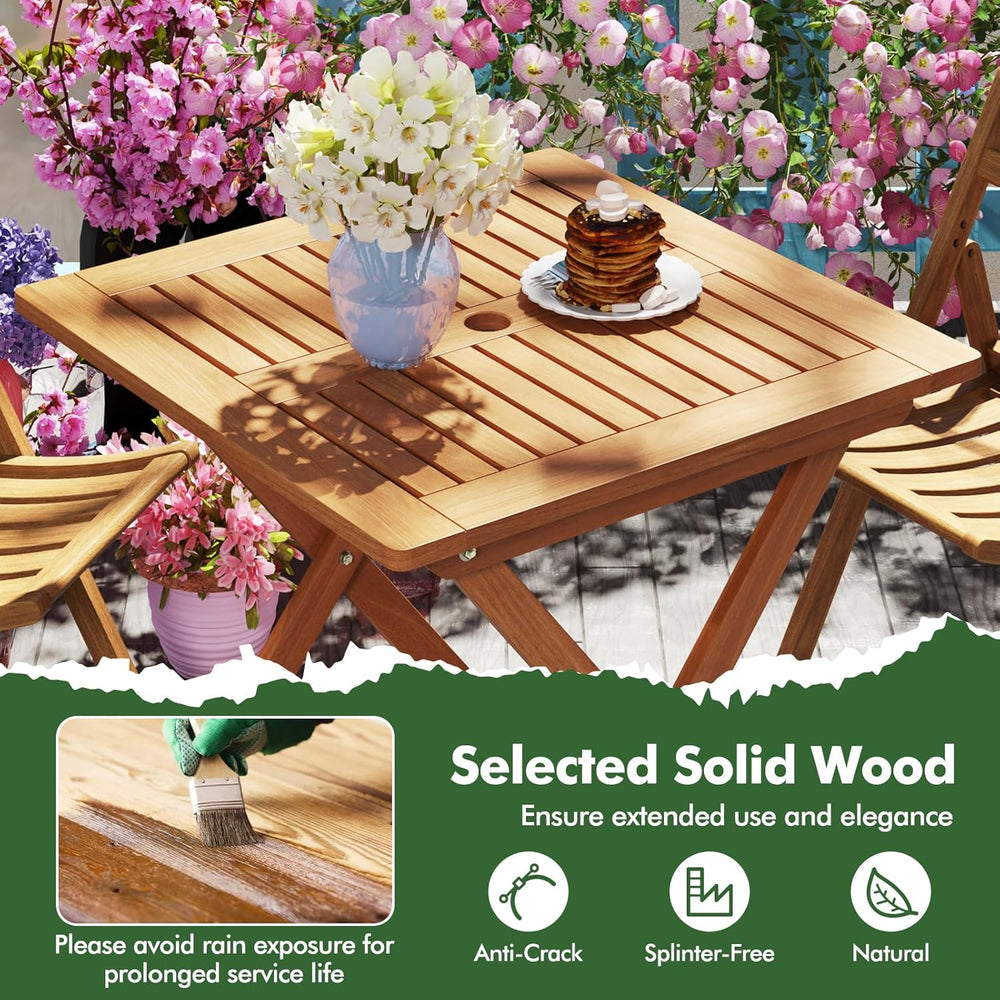 Tangkula 29.5-Inch Square Patio Dining Table, Solid Wood Folding Outdoor Bist...